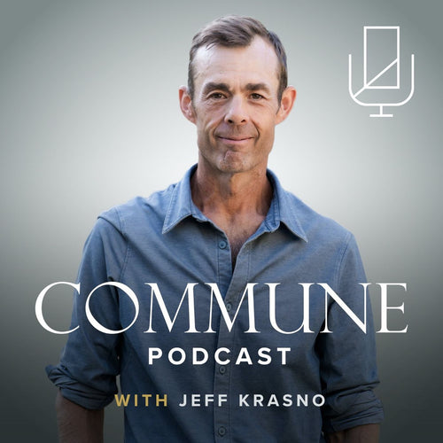 "commune podcast cover with host"