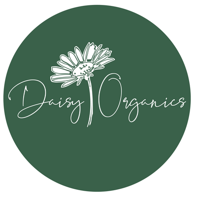 Daisy Organics logo green circle flower design